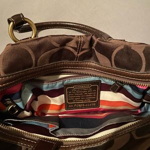 Genuine Coach leather Handbag 12599 Signature Chocolate Monogram shoulder strap